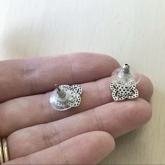 Silver CZ Stud Earrings - Picture 2 of 3